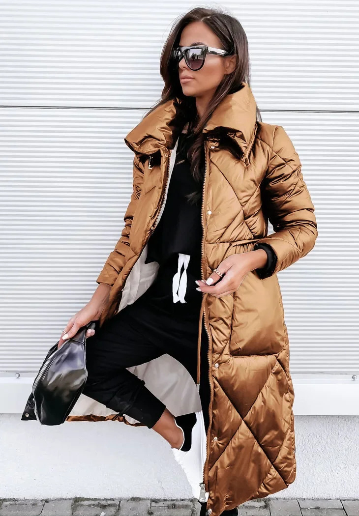 Women's Down Parkas 2023 Winter Long Oversize Pocket Zipper Back Jacket Female Trendy Fashion Thick Warm Parka Cotton Padded Coat 231026