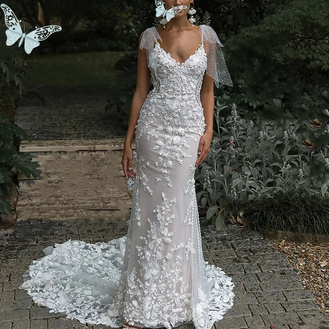 Off The Shoulder Wedding Dress Women Lace Appliques V-Neck A-Line Bridal Gowns Vestidos De Novia Custom