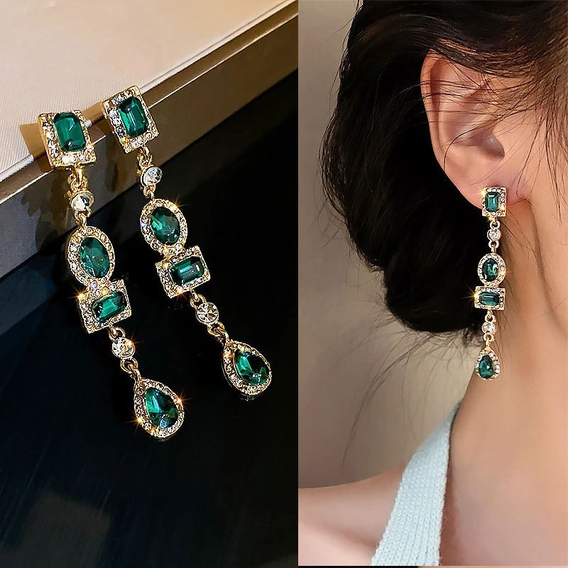 Charm Fashion Green Golden Long Pearl Tassel Drop Earrings For Women Vintage Jewelry Party Wedding Trendy Dangle Earrings 231025