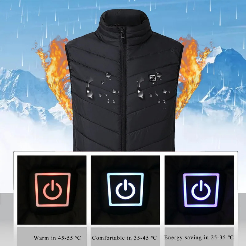 Men's Vests Men USB Infrared 9 Heating Areas Vest Jacket Men Winter Electric Heated Vest Waistcoat For Sports Hiking Oversized 3XL 231026