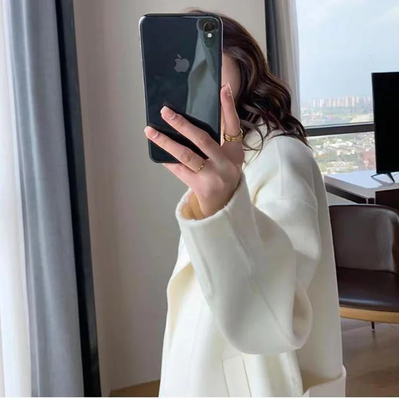 Women's Wool Blends Autumn And Winter Korean Version All-match White High-end Fashion Temperament Thickened Medium And Long Woolen Coat Women 231