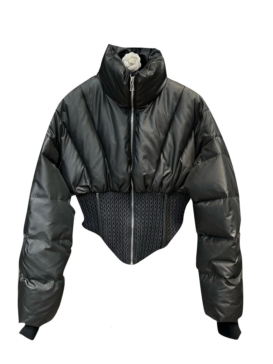 Women s Down Parkas PREPOMP 2023 Winter Collection Long Sleeve Zipper Stand Collar Slim Waist Short Jacket Women Cotton Coat GM099 231025