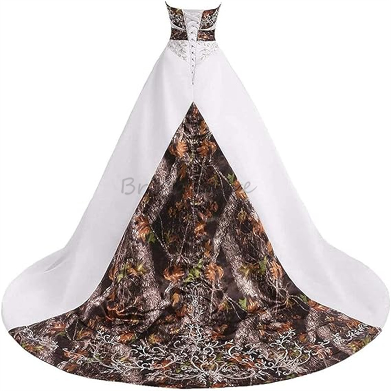 Retro Gothic Camo Wedding Dress 2024 Sexy Strapless Satin Boho Embroidery Bride Dress Cowgirl Halloween Gatsby Wiccan Bridal Gown Vestido De Noiva Cas