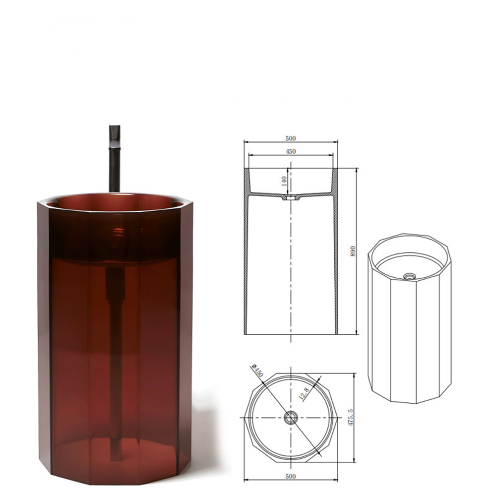 Round Resin Acryli Bathroom Pedestal Wash Basin Freestanding Translucent Sink Cloakroom Vanity Colored Vessel Sink RS3039