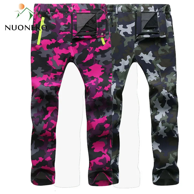 Skiing Pants NUONEKO Women Men Fleece Warm Hiking Pants Outdoor Sport Camping Fishing Skiing Trekking Waterproof Windproof Trousers PM24 231025