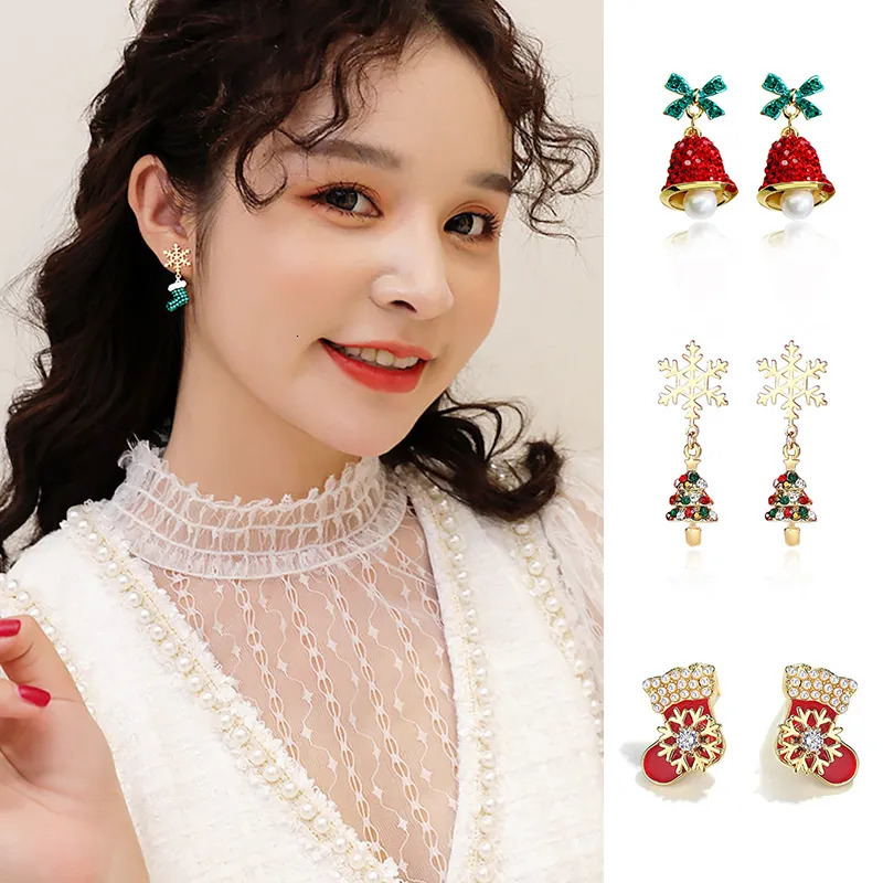 Charm Christmas Earrings Bow Red Bell Drop Earring Asymmetry Party Ear Jewelry Lovely Year Xmas Gifts for Women Girls 231025