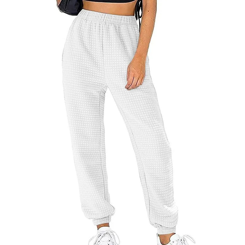 Women's Pants Capris Womens Pants Autumn Winter Waffle Solid Color Casual Trousers Female High Waist Sports Straight Pants 231025