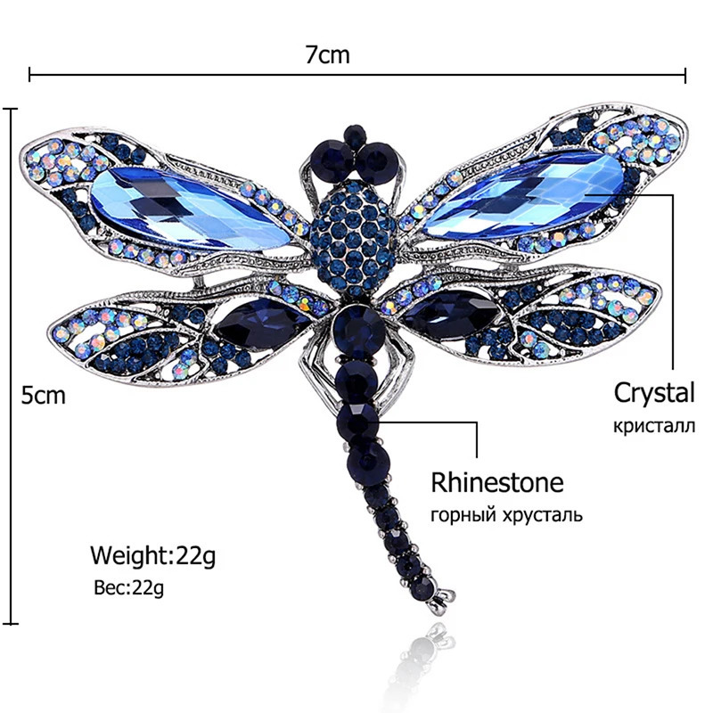 Pins Brooches Blue Crystal Vintage Dragonfly Brooches for Women High Grade Fashion Insect Brooch Pins Coat Accessories Animal Jewelry Gifts 231025