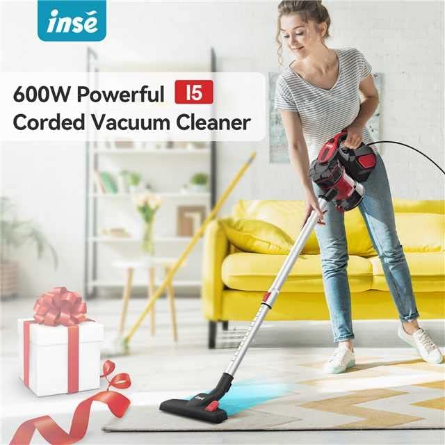 INSE Corded Vacuum Cleaner, 600W Corded 18000Pa Powerful Corded Stick Vacuum, 6-in-1 Versatile Handheld Vacuum Cleaner for Home Pet Hair --- I5 Red
