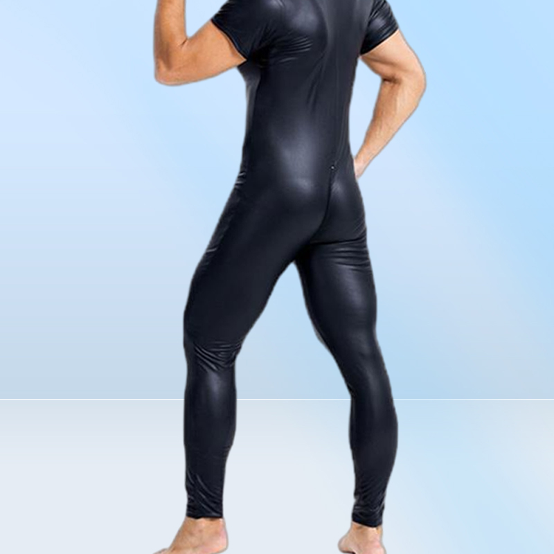Men039s GStrings Leather Men Sexy Bodysuit Faux Latex Male Erotic Jumpsuit Club Stage Costume Gays Sex Lingerie Adult Products4386896