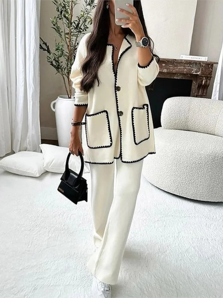 Women's Down Parkas Women Elegant Patchwork Woolen Coat Fashion Long Sleeve With Pocket Jacket Autumn Casual Office Lady High Street Outerwear 23