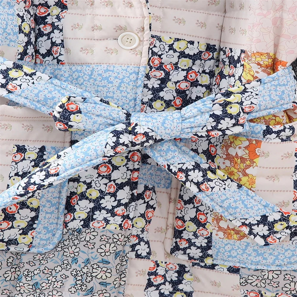 Women's Wool Blends PB ZA 2023 Autumn Fashion European and American Style Casual Belt Printed Quilted Cotton Long Coat 231026