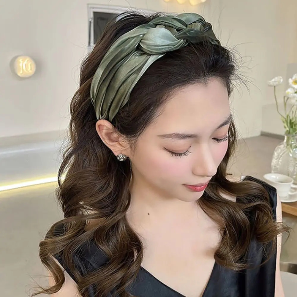 Headbands Fashion Shiny Twisted Braid Headband Women Girl Wide Side Hairband Simple Mesh Hair Hoop Headwear Hair Accessories 231025