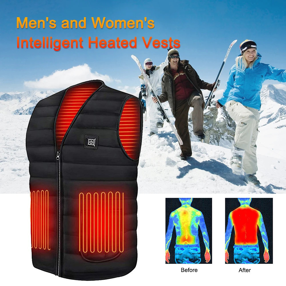 Men's Vests Unisex Electric Heating Vest Rechargable Electric Thermal Jacket Washable 9/5 Area Heated Vest Autumn Winter Outdoor Warm Jacket 2310