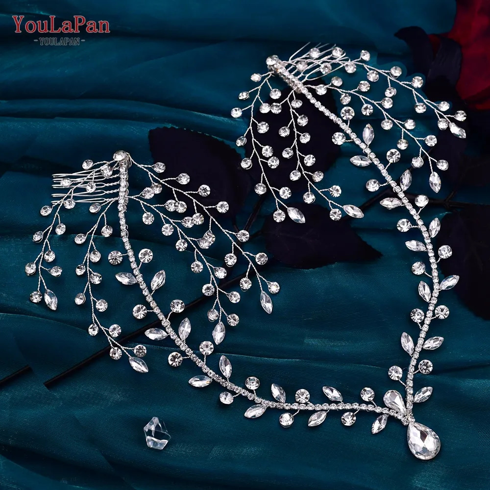 Headbands YouLaPan Rhinestone Wedding Forehead Headband Women Headdress Water Drop Bridal Head Tiara Bride Head Piece with Combs HP466 231025