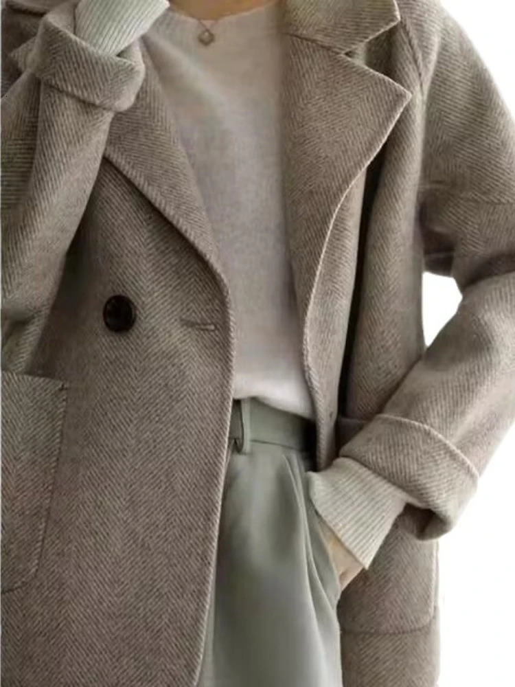 Women's Wool Blends Women's Wool Blend Trench Coat Turn-Down Collar Korean Fashion Temperament Female Clothing Autumn Jackets for Women 2310