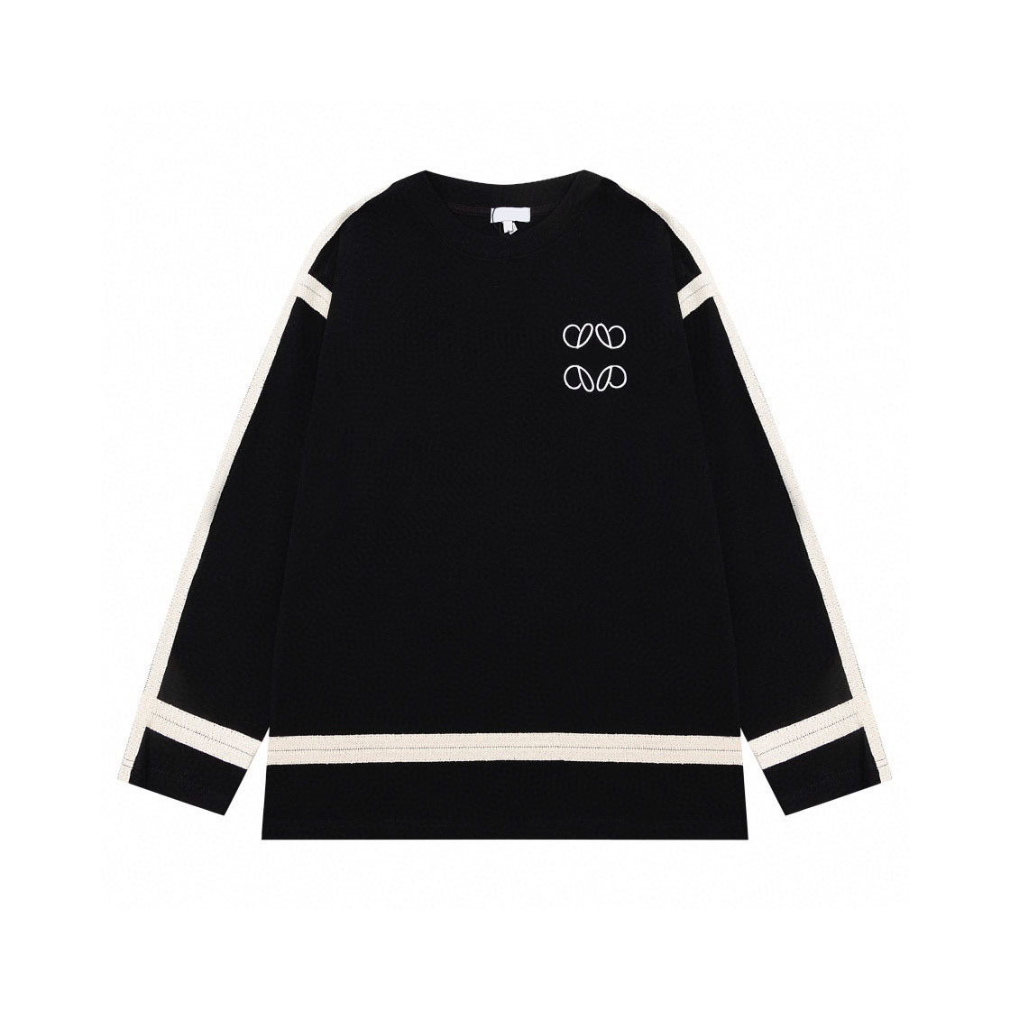 Autumn Unisex Contrast Colored T-shirts Woven Ribbon Embroidered Round Neck Long Tee Couple Style