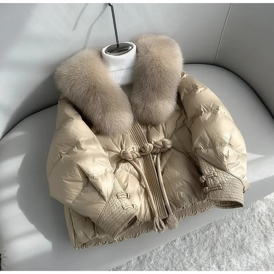 Womens Fur Faux Chinese Style Down Jacket Women Large Natural Real Collar Warm Coat Fashion Thick Snow Windproof Parkas Female 231025