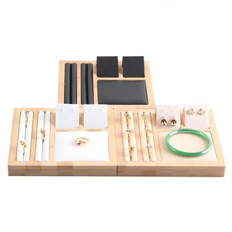 Accessories Packaging Organizers Bamboo Multifunctional Display Tray Board Rings Earring Rack Jewelry Storage Organization Props 231025