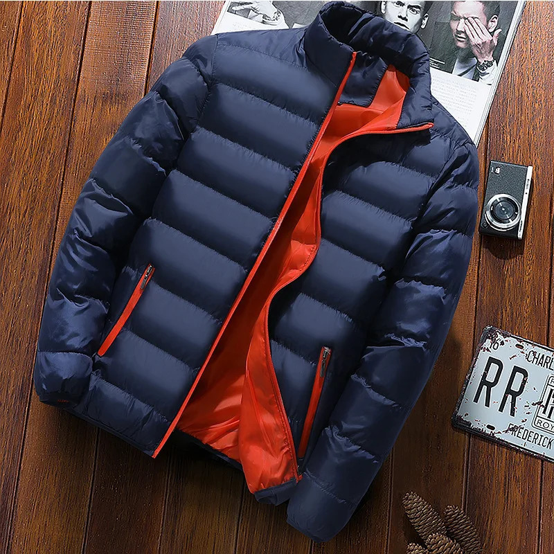 Men's Down Parkas Winter Thick Men Warm Parka Jackets Casual Men's Outwear Coats Solid Stand Collar Male Windbreak Cotton Padded Down Jacket