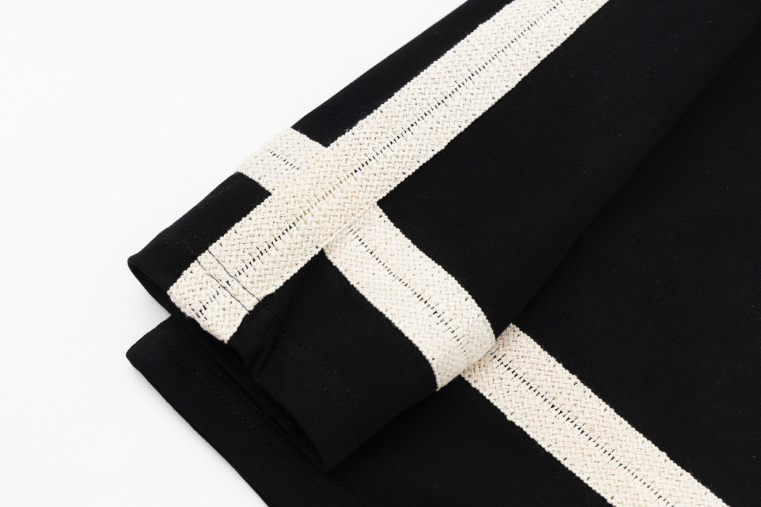 Autumn Unisex Contrast Colored T-shirts Woven Ribbon Embroidered Round Neck Long Tee Couple Style