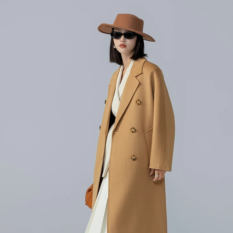 Women's Wool Blends Autumn/Winter Long Cashmere Coat Women water corrugated double breasted windbreaker Woolen Women's Long wool coat 231025