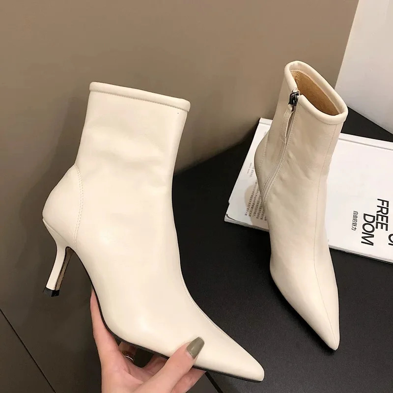 Boots Winter Women Ankle Boot Fashion Pointed Toe Laides Elegant Chelsea Shoes Thin High Heel Candy Color Pumps 231026 - view 7