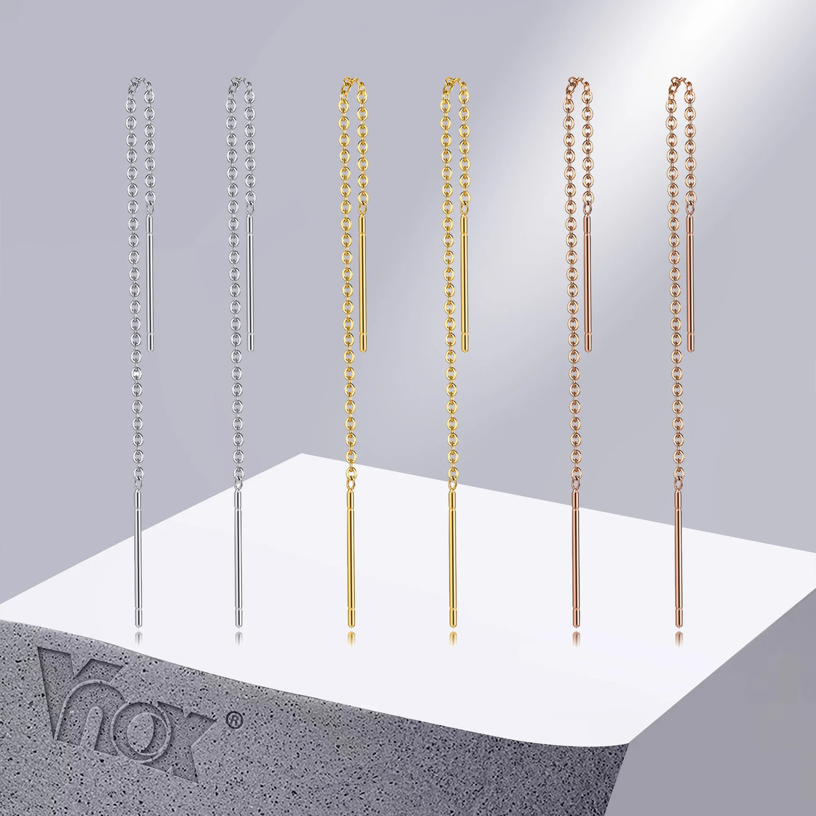 Charm Vnox Delicate Japan Korean Long Tassel Linear Chain Earrings for Women Stainless Steel Ear Line Threader Dangle Earring 231025