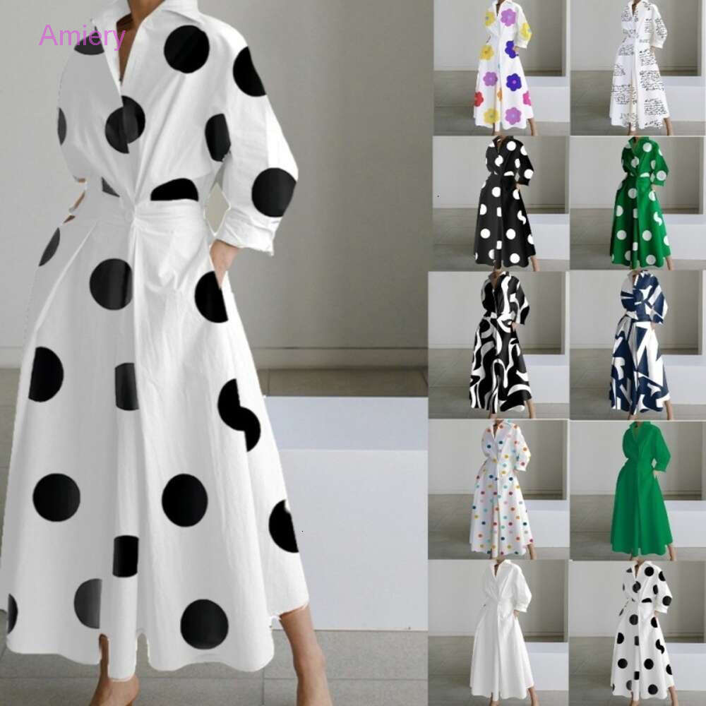 2023 Autumn Dresses For Woman New Fashion Long Sleeve V-Neck Printed Robe Elegant Vestido Designer Dress Outfits