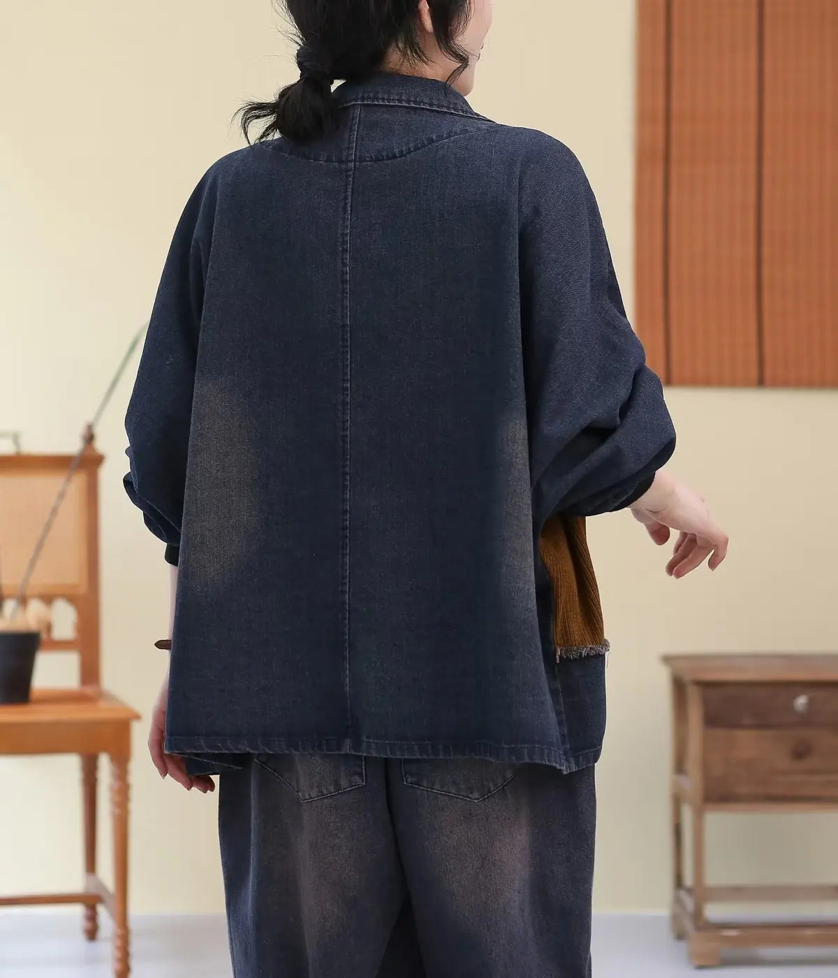 Women's Jackets Autumn Literary Vintage Loose Casual Distress Patch Raw Edge Denim Jacket Women Patchwork Long Sleeves Streetwear Coat 231025