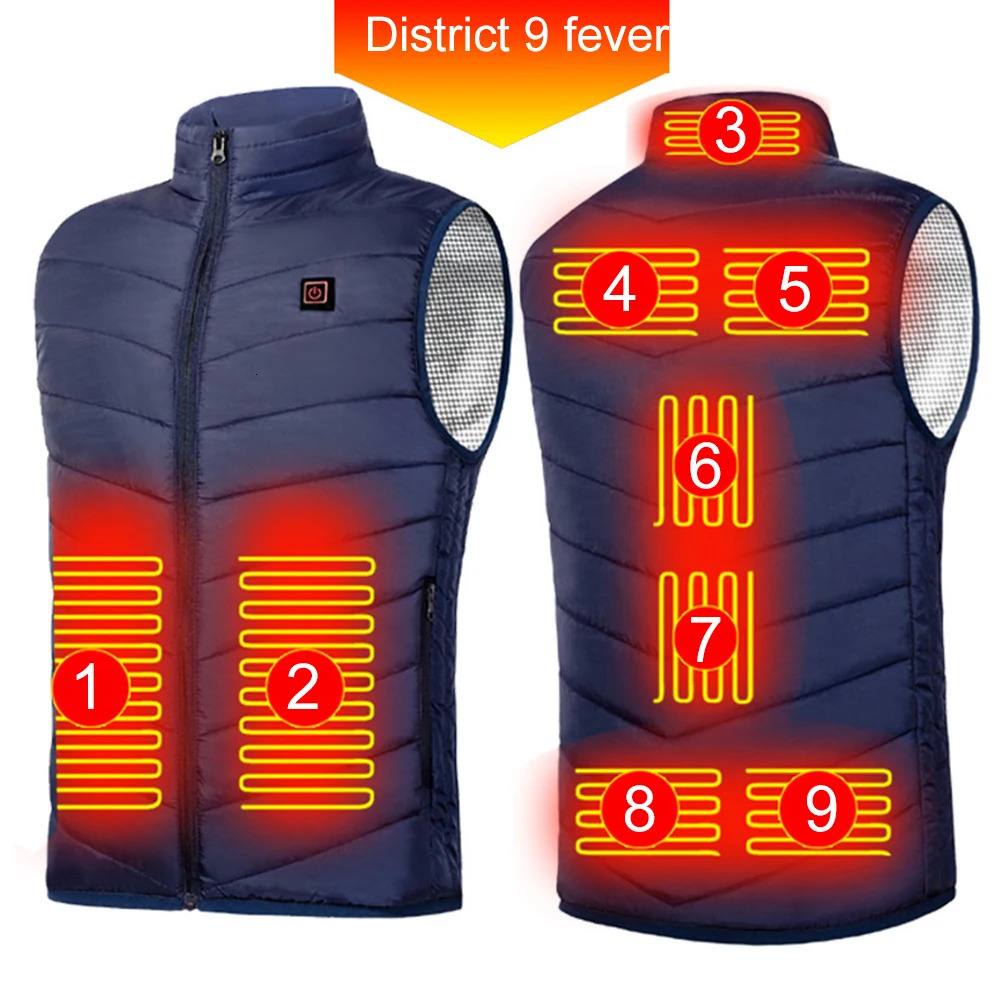 Men's Vests 9 Areas Heated Jacket Fashion Men Women Coat Intelligent USB Electric Heating Thermal Warm Clothes Winter Heated Vest Plussize 231025