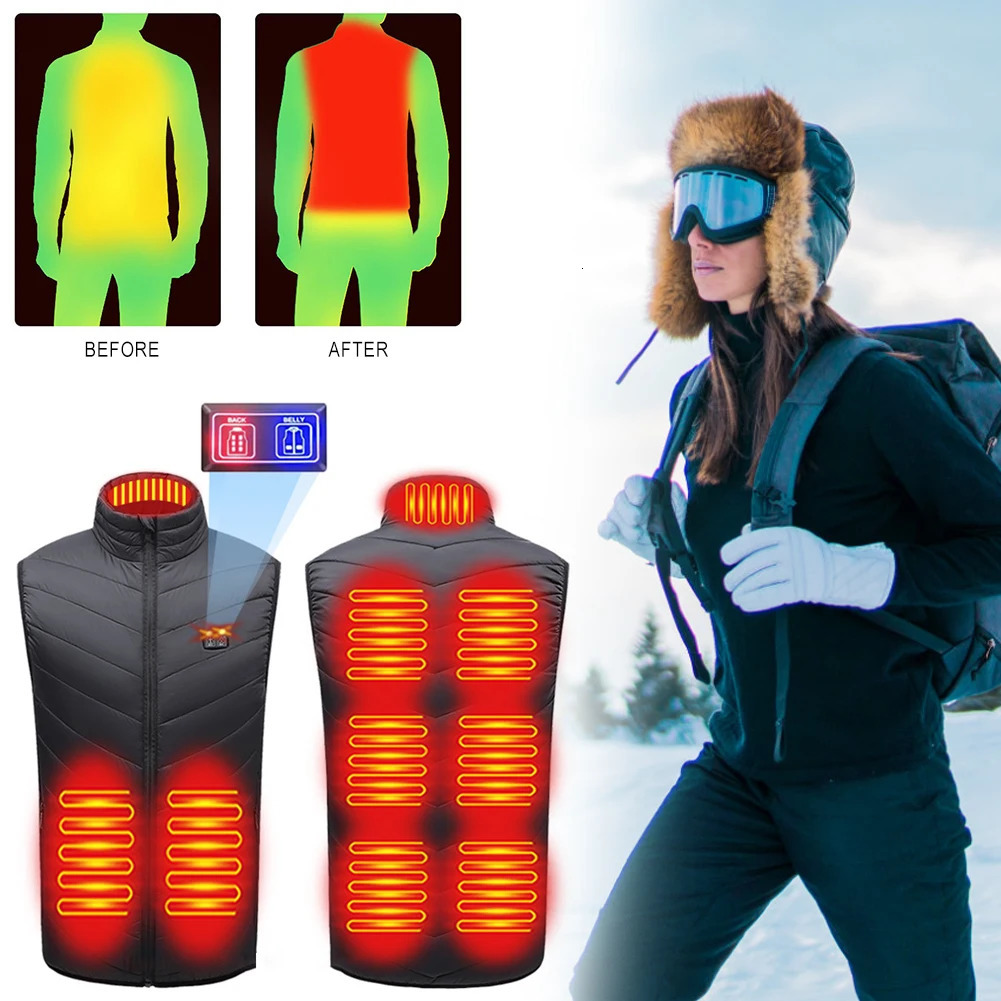 Men's Vests 9 Areas Heated Jacket Men Warm Vest USB Women's Heating Jacket Heated Vests Coat Hunting Hiking Camping Autumn Winter Male 23102