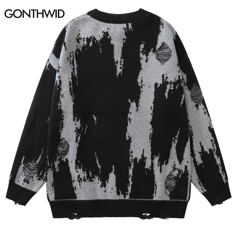 Men's Sweaters Hip Hop Ripped Sweaters Grunge Y2K Vintage Knitted Punk Gothic Streetwear Jumpers Men Women Harajuku Fashion Pullover 231026