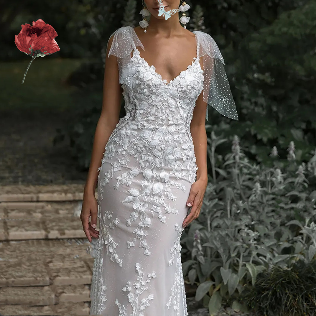 Off The Shoulder Wedding Dress Women Lace Appliques V-Neck A-Line Bridal Gowns Vestidos De Novia Custom