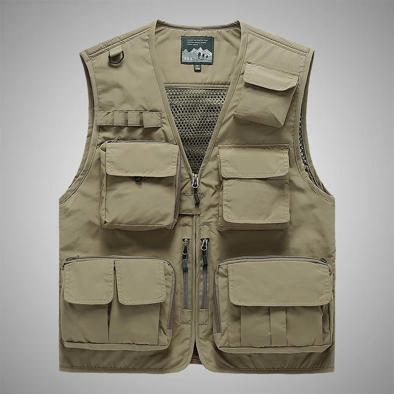 Men's Vests FGKKS Men's Vest Multi-Pocket Thin Trend Mesh Breathable Detachable Waistcoat Outdoor Mountaineering Fishing Casual Vest Male 23