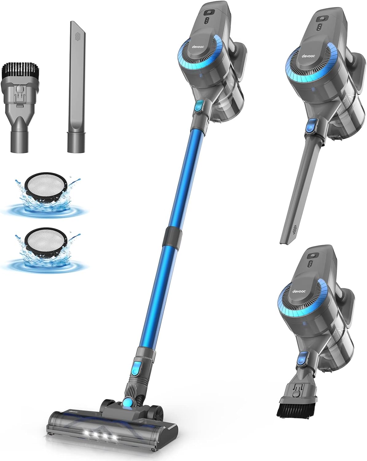 DEVOAC N300 Cordless Vacuum Cleaner, 6 in 1 Ultra-Lightweight Stick Vacuum, 2200mAh Battery Up to 40mins Runtime, Powerful Handheld Vacuum for Hard Fl