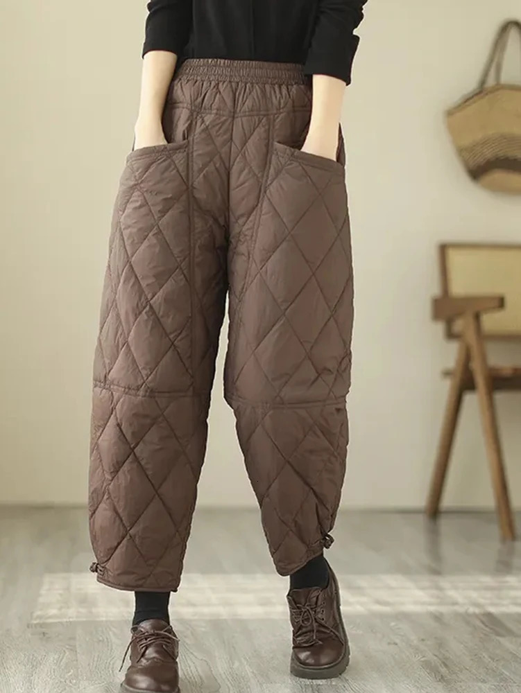 Women's Pants Capris Thicken Down Cotton Wide Leg Pants Womens Warm Casual Pantalones Vintage High Waist Baggy Snow Straight Sweatpants 231025