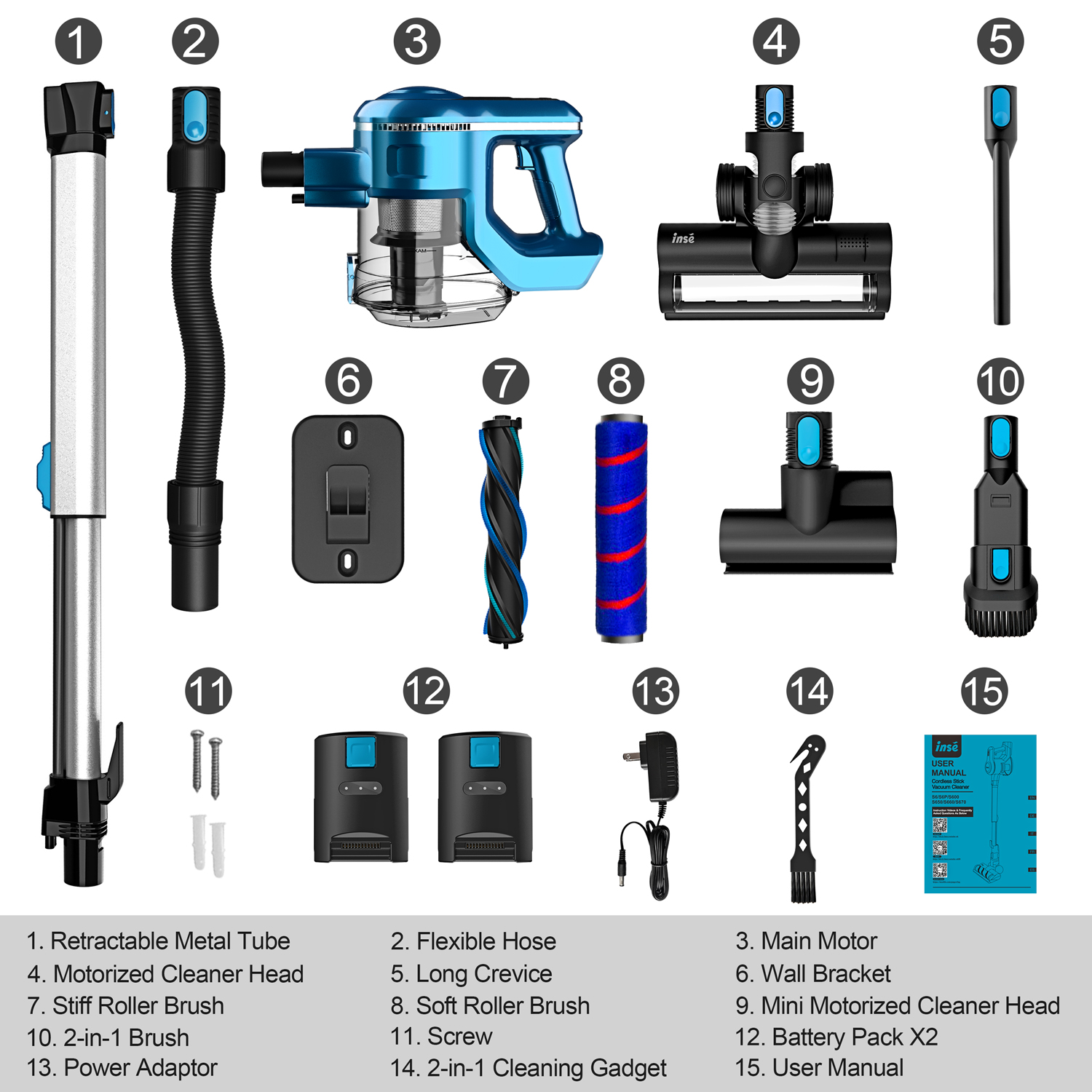 INSE Cordless Vacuum Cleaner with 2 Battery Up to 90Mins Runtime, 10-in-1 28KPa 300W Brushless Stick Vacuum, Lightweight Vacuum for Carpet Hard Floor 