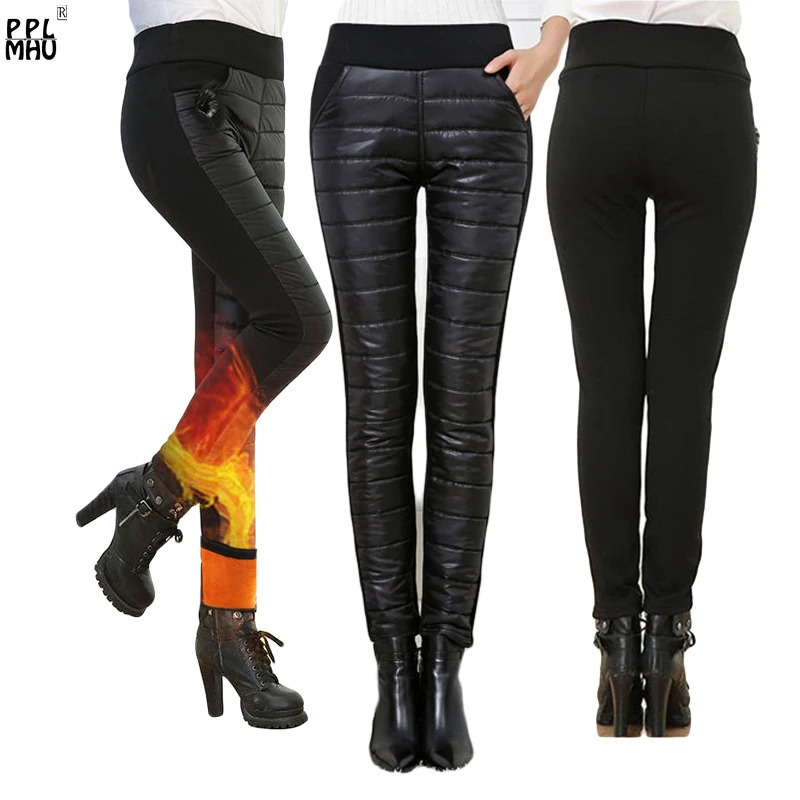 Women's Pants Capris Winter Thicken Warm Pencil Pants Casual High Waist Down Cotton Pantalones Women Big Size 4xl Slim Velvet Lined Leggings Spod