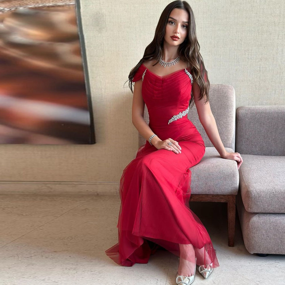 Elegant Crystal Mermaid Wedding Dresses for Bridal Off the Shoulder Ruched Bridal Gowns Beaded Long robe de mariee