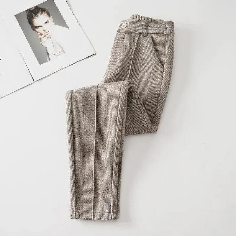 Women's Pants Capris Woolen suit pants women's autumn and winter Korean style fashion solid color high waist thickened warm casual harem pan
