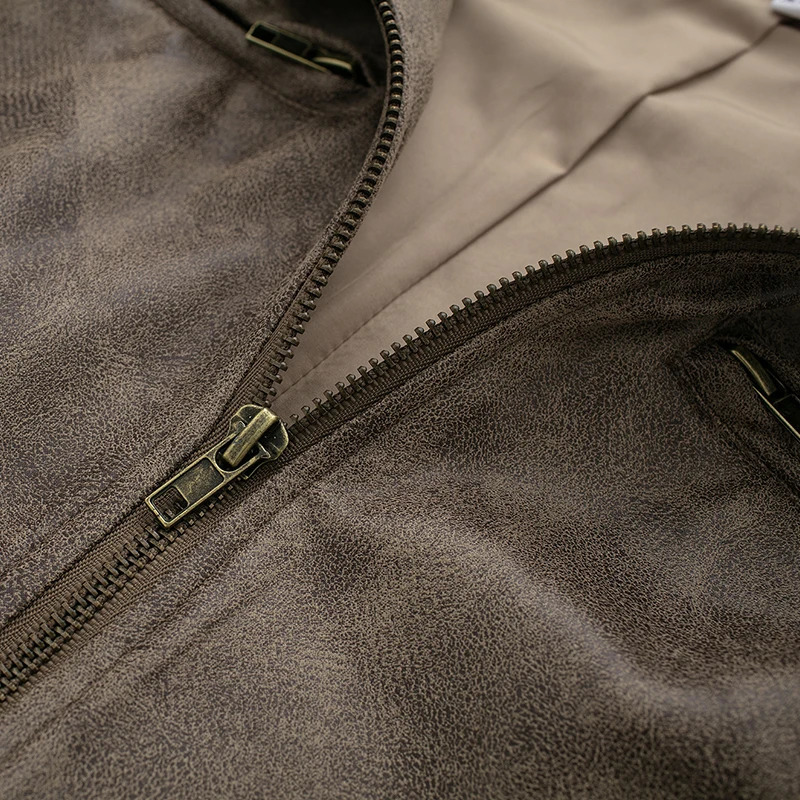 Women's Jackets Faux Suede Leather Bomber Jacket Vintage Brown Coat Chic Zipper Short Outfit Woman Streetwear 231026