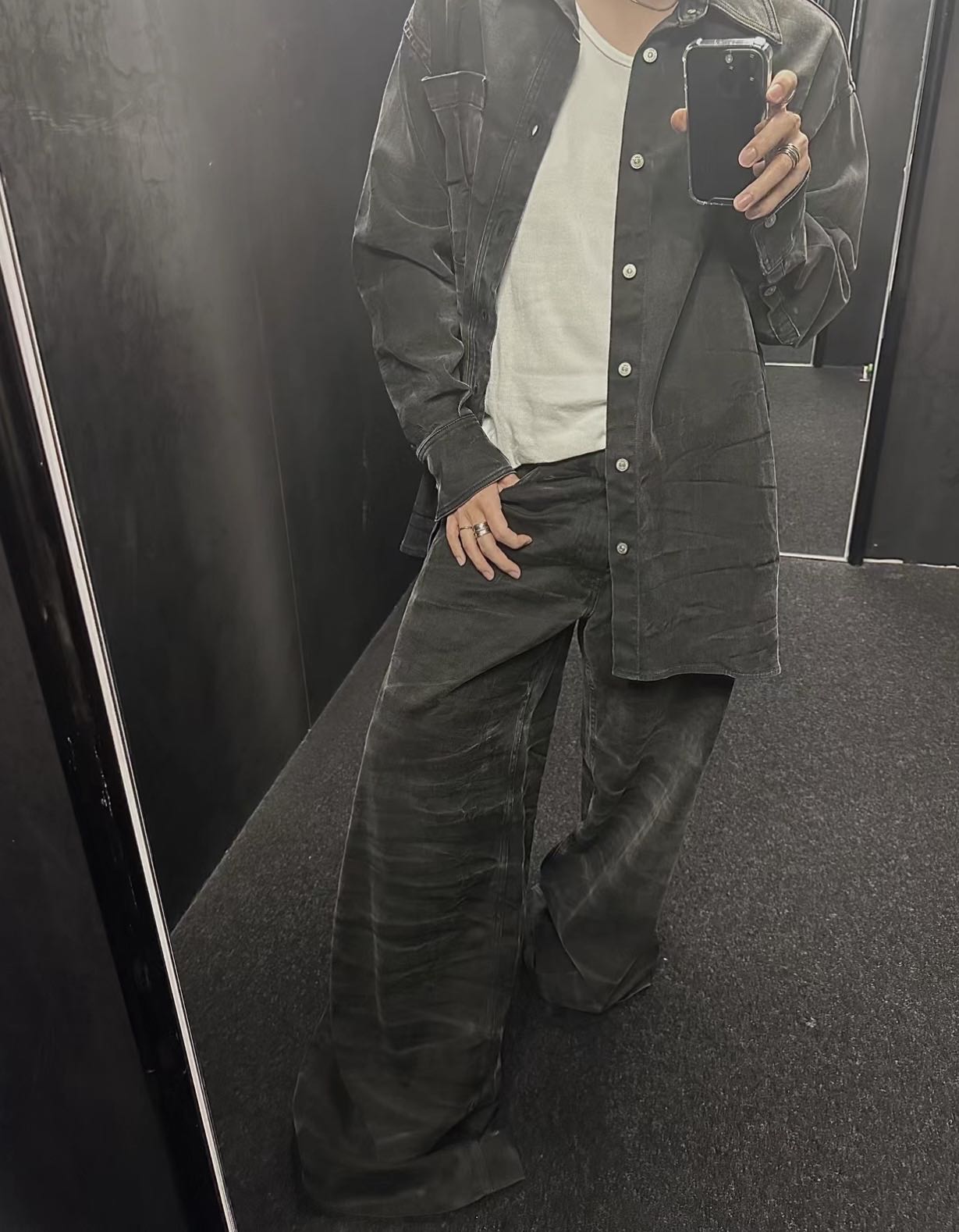 Original MM Washed Loose Jeans Water Wave Micro Horn Straight Barrel Wide Grey Jeans High Street Casual Jeans Loose Men Hiphop Jeans