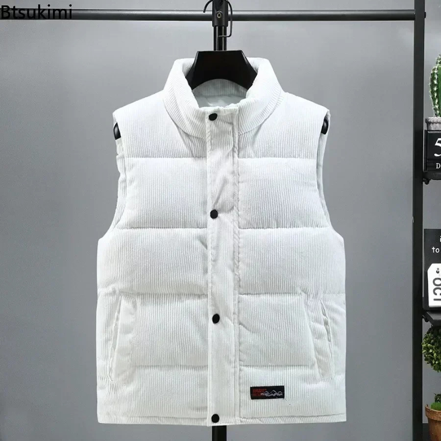 Men's Vests Men's Thick Warm Vest Autumn Winter Cotton Padded Sleeveless Jacket Men Casual Stand Collar Oversized Waistcoat Vests Male 23102