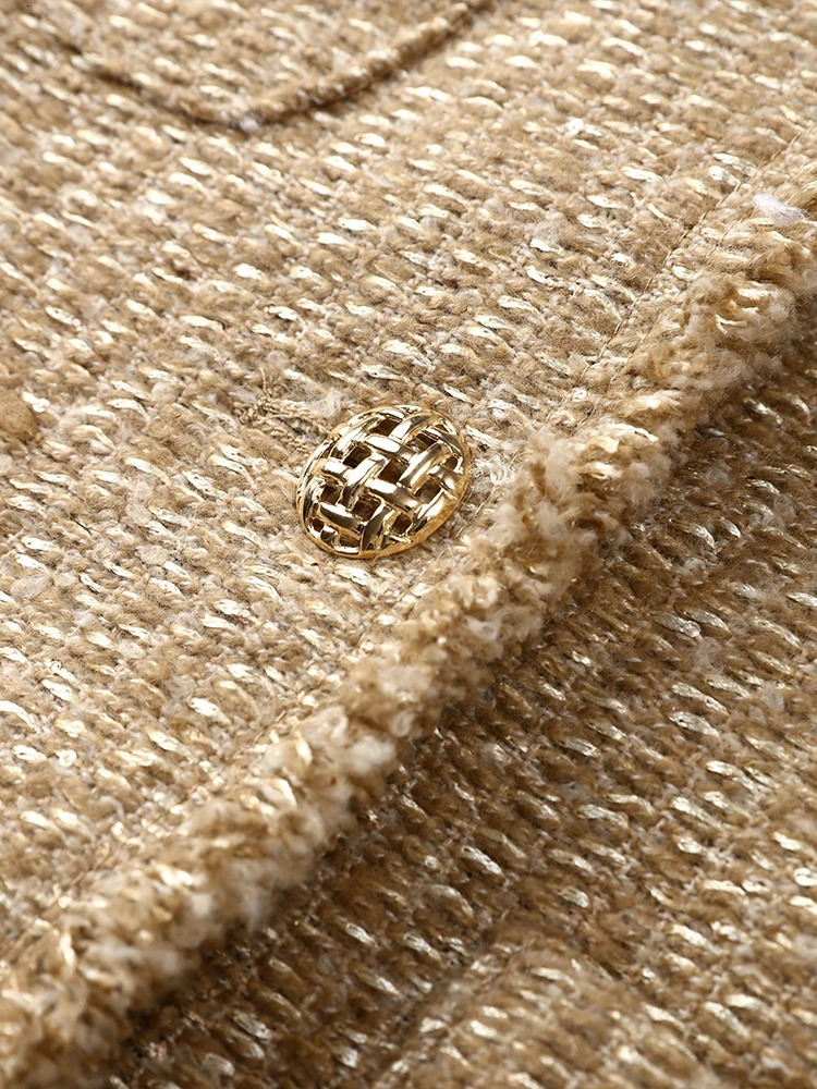 Women's Jackets Women Elegant Pockets Tweed Bomber Jackets Fashion Solid O-neck Single Breasted Warm Coats Female Autumn Chic Crop Outwear Coat