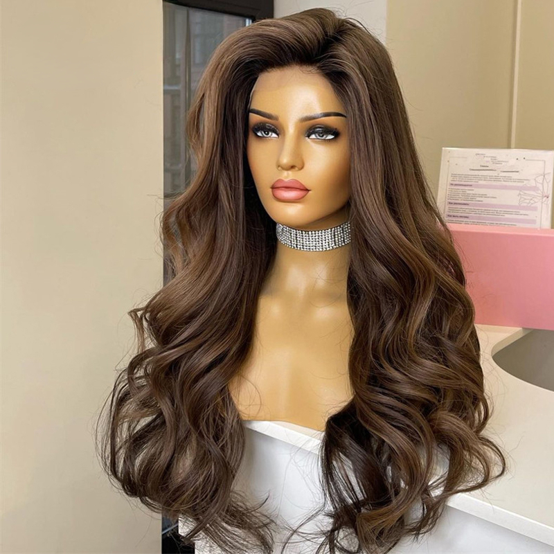 200 Density Highlight Brown Wig Human Hair Glueless 360 Lace Frontal Wigs for Women HD Transparent Body Wave Synthetic Wig