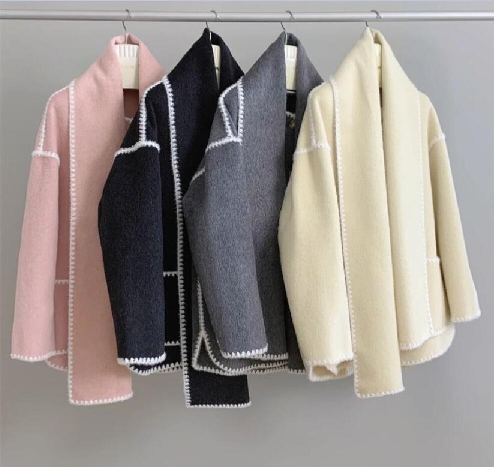 Double faced cashmere coat for women in autumn and winter- medium length new style cashmere double faced woolen coat powder s-m