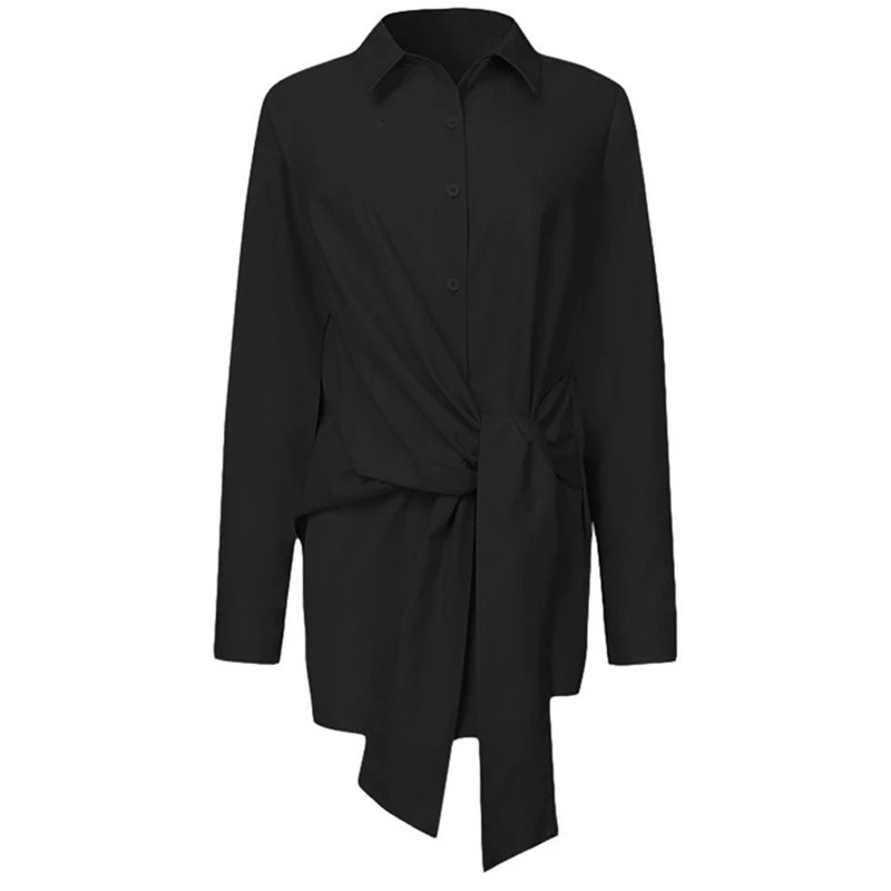 Women's Blouses Shirts Fashion Blouses Women's Long Sleeve Lapel Casual Loose Shirts Spring Solid Color Bandage Clothes Elegant Lady Tops 23