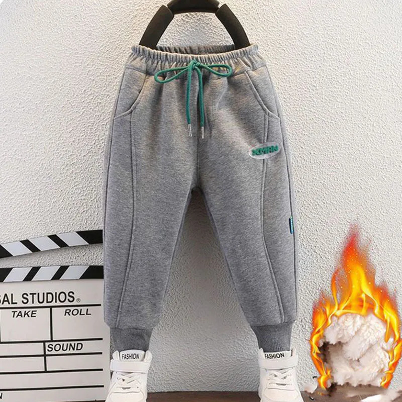 Trousers Winter Lace Up Fleece Lined Kids Harem Pants Warm Thicken Lambwool Fluff Children Pantalones Thick Snow Wear Sweatpants Trousers 231026