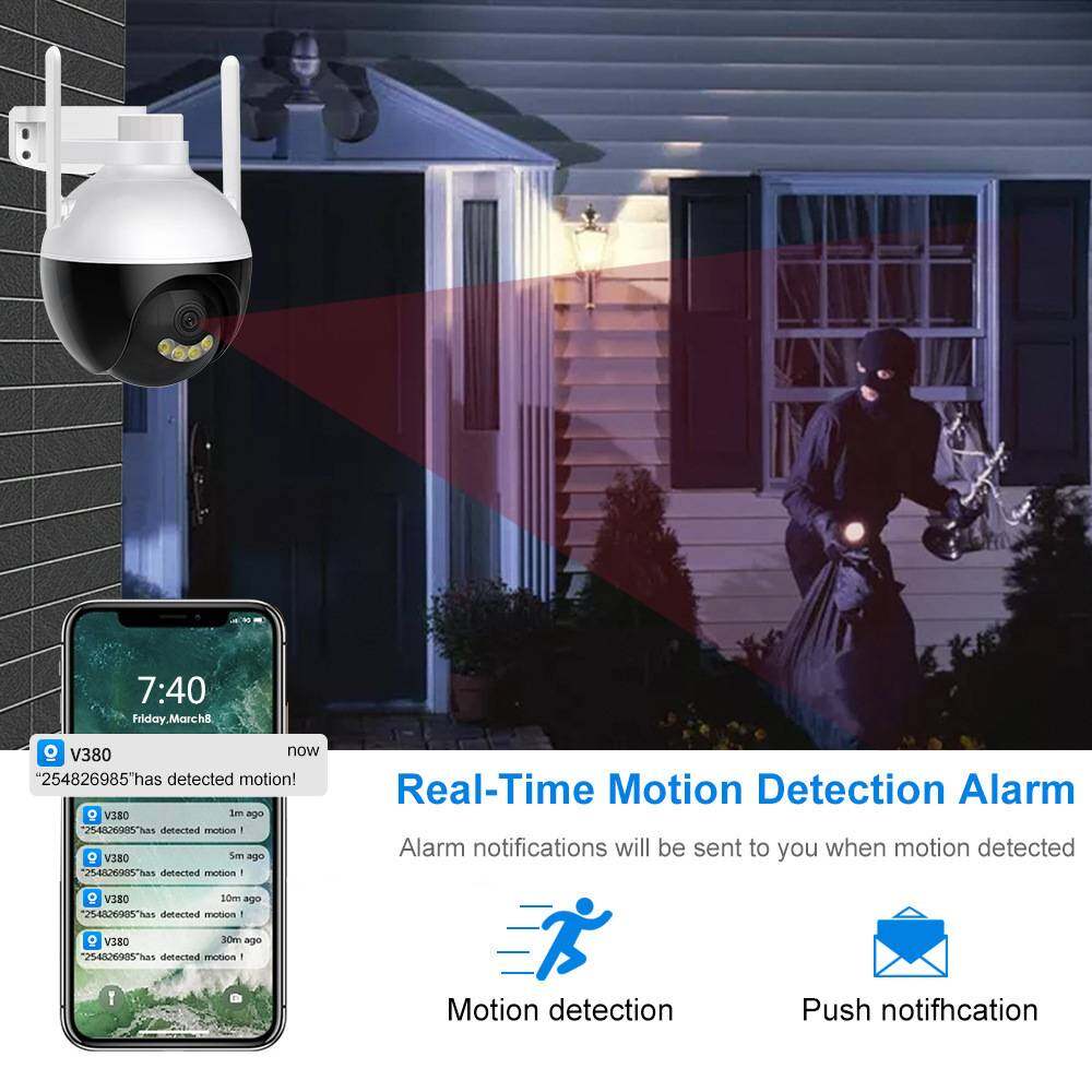 V380 Monitor IP Camera 4 Lights Black Outdoor HD Full Color Night Vision Mobile Phone Remote Monitoring Wireless Wifi Network Connection
